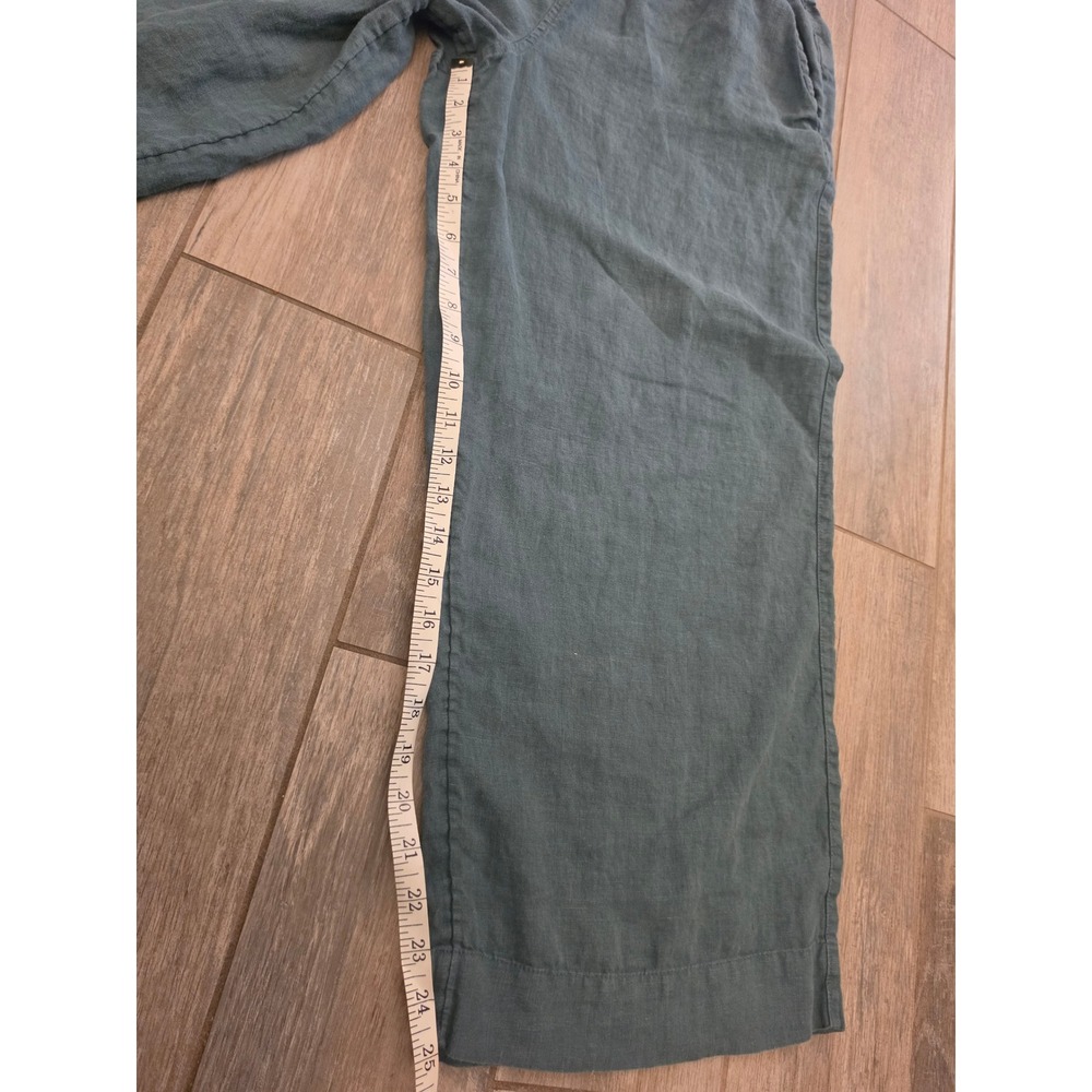 Tahari Women Teal Blue 100% Linen Wide Leg Cropped Pants Elastic Waist Large - Picture 12 of 15
